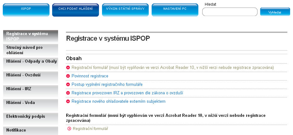 Registrace v systému ISPOP 5.
