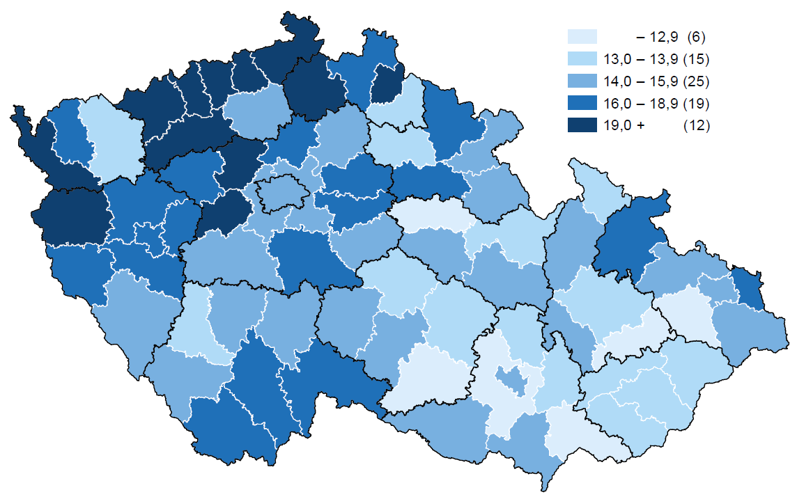 Počet umělých přerušení těhotenství na 1 000 žen fertilního věku Number of legally induced abortion per 1 000 women at fertile age Vývoj počtu potratů na 1 000 žen ve věku 15 49 let *) Trend of