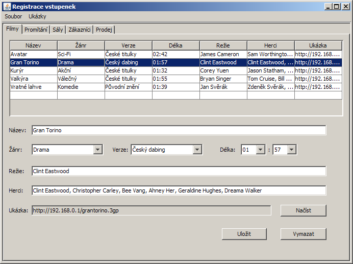 4.7.2. Popis ovládání aplikace pro správu databáze Ukázka aplikace pro správu databáze je zobrazena na obrázku 4.