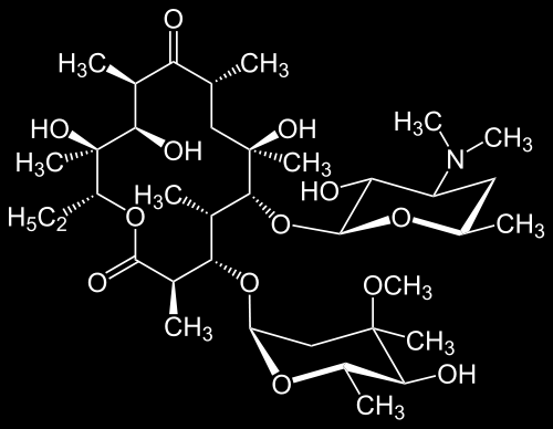 Makrolidy základní struktura: makrocyklický laktonový kruh aglykon + sacharid (amino-, deoxy- sacharidy) nepolyenové makrolidy: aglykon =