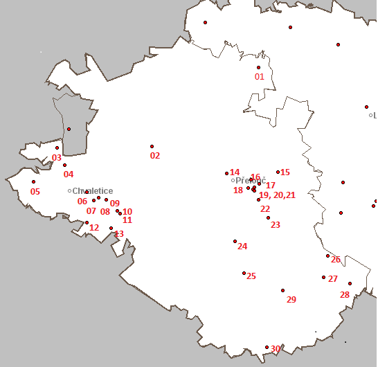 Obrázek Lokality znečišťující ovzduší ORP Přelouč Tabulka 33 Zdroje znečišťování ovzduší za rok 2016 Č Název OKEČ Emise 01 02 03 04 Martin Bělský Vyšehněvice VAKO-CZ s.r.o. - Kladruby nad Labem Vodňanské kuře, s.