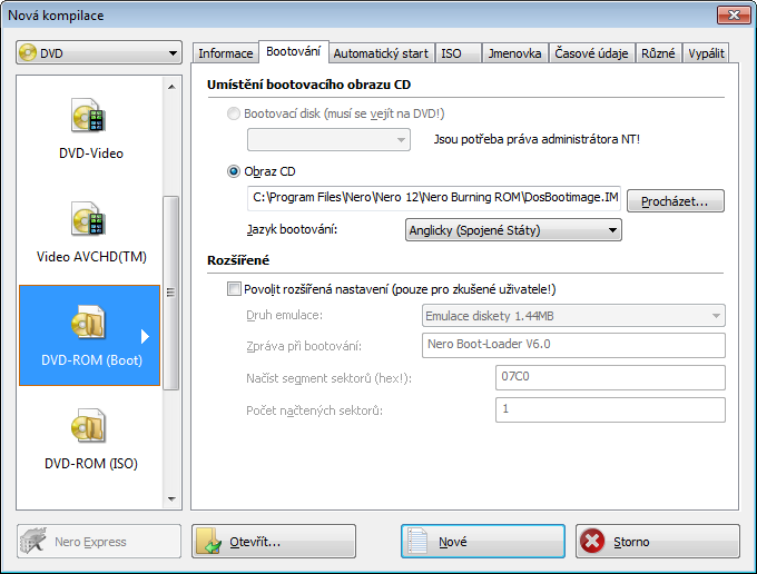 O spouštěcím disku 6.3 Vypálit spouštěcí disk Pro vytvoření spouštěcího disku postupujte následovně: 1. Klepněte na tlačítko Nové na hlavní obrazovce aplikace Nero Burning ROM.