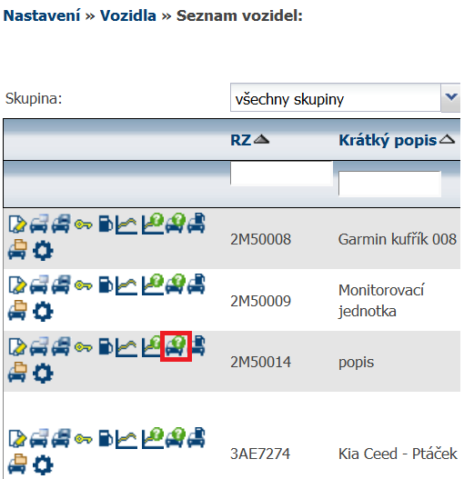 6.2.7 Vozidla Stav jednotky Uživatel se díky této funkci může přesvědčit, zda je jeho jednotka v pořádku. Tedy zda jednotka zasílá data a má dostatek signálu GPS.