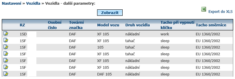 6.4 Parametry vozidel Tato agenda slouží k tomu, aby si parametry vyplňované u vozidel mohla specifikovat každá firma podle vlastních potřeb.