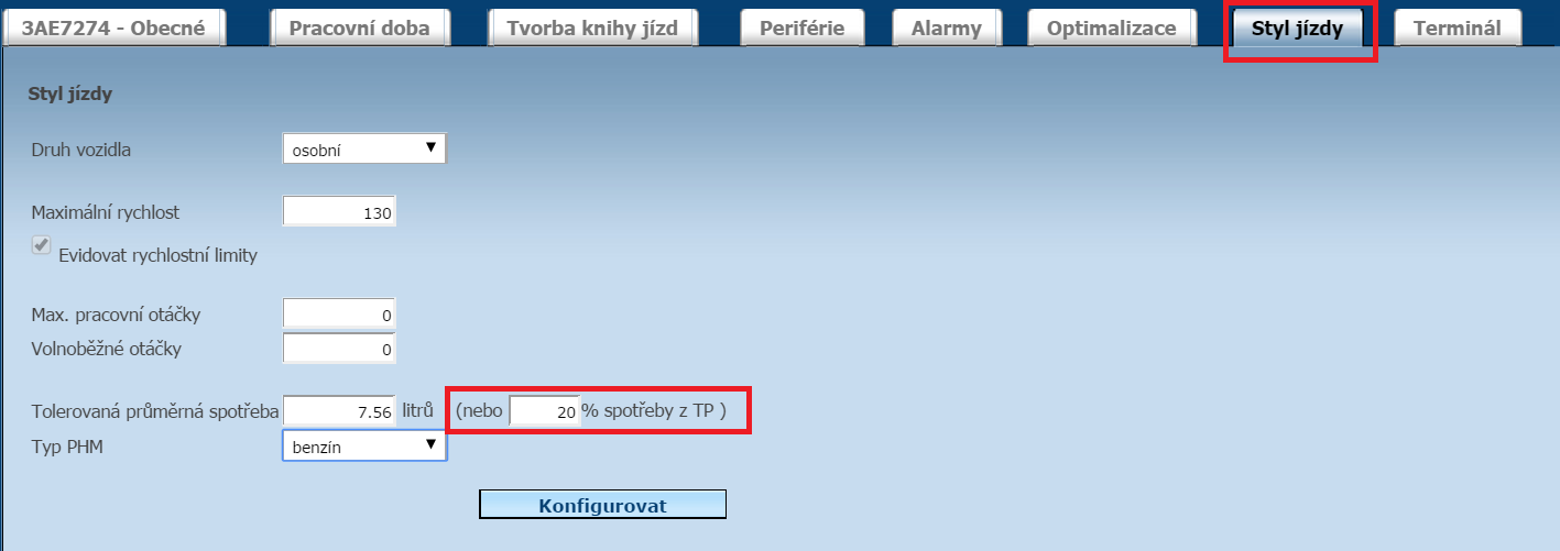 Tyto parametry analyzujeme s ohledem na rychlost < 60km/h, < 110 km/h a >110km/h. Způsob hodnocení je pevně dán a nelze jej ovlivňovat.