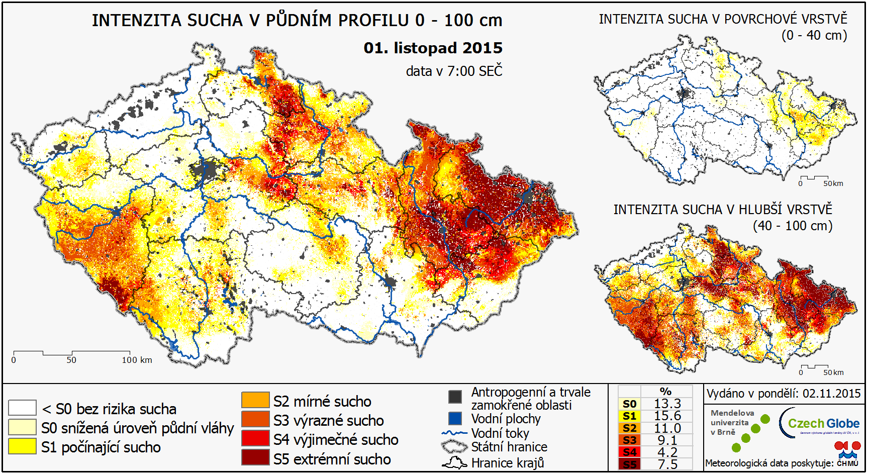 Obrázek č. 10 Stav sucha k 4. 10. 2015 v ČR dle serveru Intersucho Obrázek č.