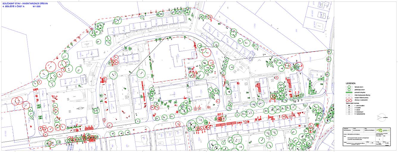 2. SOUČASNÝ STAV Současný stav parkové zeleně vystihuje zpracovaná mapa - výkres 1 SOUČASNÝ STAV, INVENTARIZACE DŘEVIN společně s inventarizační tabulkou viz PŘÍLOHA 1.