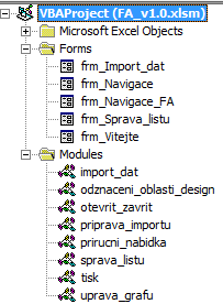 Vlastní návrhy řešení, přínos návrhů řešení Při pojmenovávání jednotlivých prvků VBA projektu jsem se řídil doporučenými prefixy (kapitola 2.2.5.