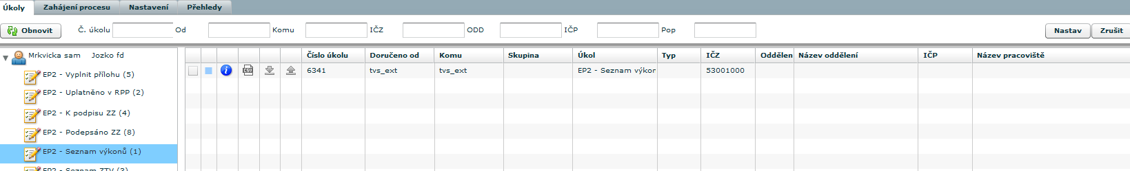 Kliknutím na ikonu v políčku Start s názvem procesu Žádost o ZTV se zobrazí úvodní okno nového procesu Žádost o ZTV.