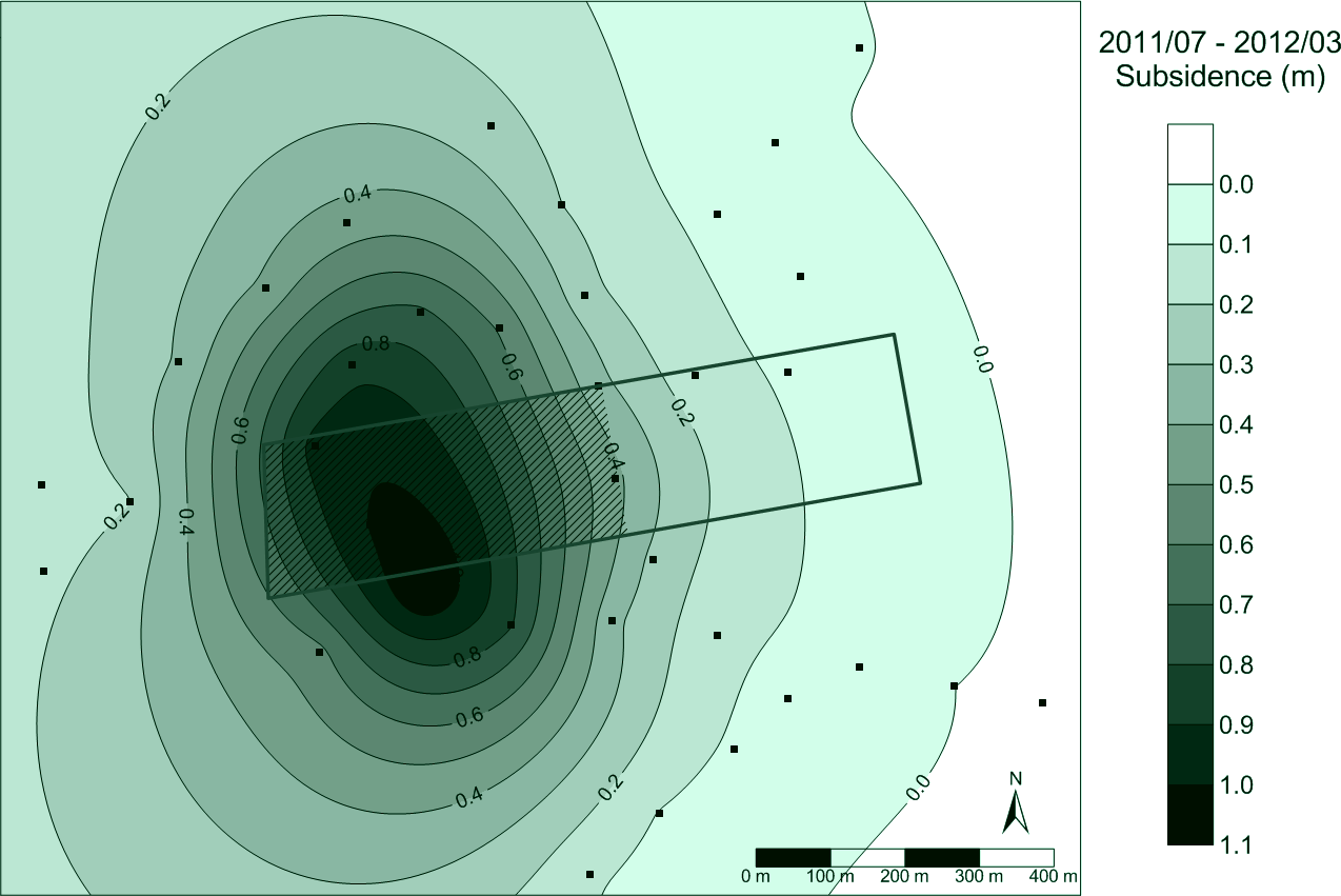 6 The results of comprehensive assessment are the spatio-temporal models describing the evolution of real subsidence above the exploited coal deposit which occurred in the selected area (Fig. 2).