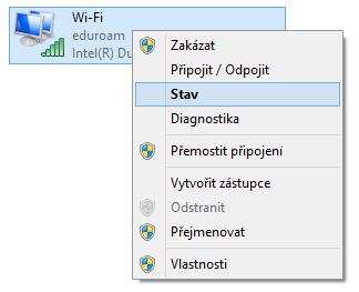 Klikněte na Připojit. Po chvíli se objeví u názvu sítě Připojeno. Nyní jste připojení k síti eduroam.