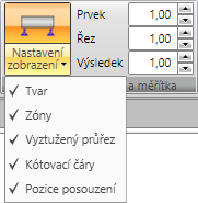 Uživatelská příručka IDEA Beam 118 10.3.3 Karta Nastavení zobrazení a měřítka Příkazy karty Nastavení zobrazení a měřítka se nastavuje způsob grafického zobrazení aktuálního dimenzačního dílce.