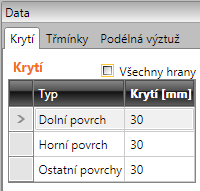 Uživatelská příručka IDEA Beam 121 10.4.1 Editace krytí průřezů Úprava krytí k jednotlivým hranám nebo skupinám hran průřezu se provádí v tabulce na záložce Krytí.