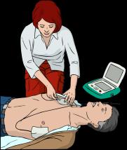 Pošlite alebo choďte pre AED a volajte 112/155 Okamžite začnite s resuscitáciou Položte ruky na stred hrudníka 30 stlačení hrudníka - Stláčajte silne najmenej 5 cm s frekvenciou 100/min - Nadýchnite