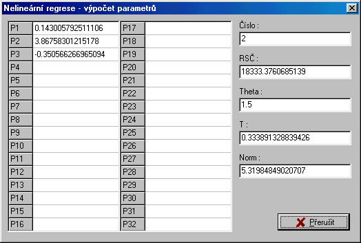 tlačítek Data určuje, zda se použijí pro výpočet všechna data, pouze označená data, nebo pouze neoznačená data. V poli Odhady parametrů je vždy nutno zadat počáteční odhady parametrů p 1, p m.