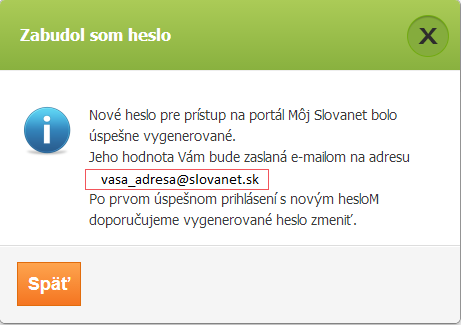 6) V nasledujúcom kroku sa môžete prihlásiť do portálu Môj Slovanet s novým heslom.