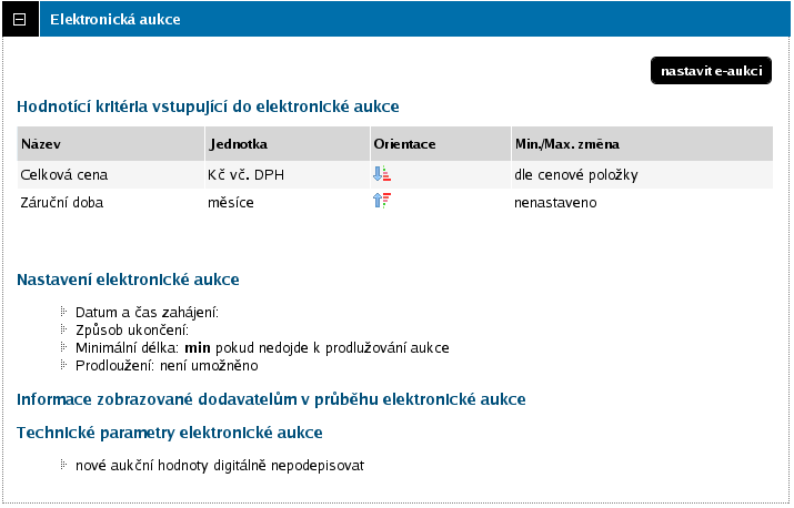 použití elektronické aukce (resp. obrázek 75 v případě VZ dělené na části v rámci jednoho zadávacího řízení).