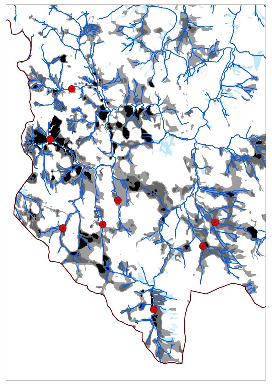 Revitalizace přírodních mokřadů versus technická opatření - nádrže Návrh obnovy malých nádrží v oblasti Modravských slatí Javoří 2600 ha rašelinných mokřadů Přirozená akumulace 32 milionu m3 vody