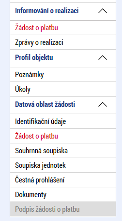 3.6 Záložka ŽÁDOST O PLATBU Příjemce stiskne v levém menu záložku