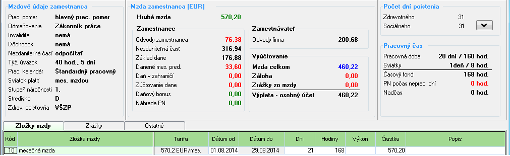 3. Súvislé príklady výpočtu mzdy Príklad 11 - Mesačná mzda Os. č.