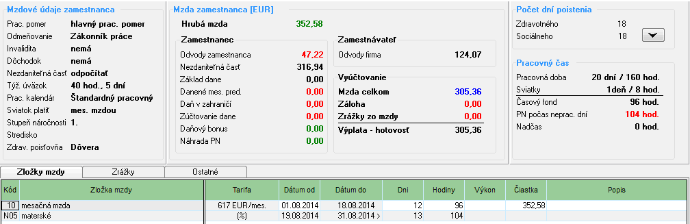 Hrubá mzda 255,36 Odvody P zamestnanec - 34,20 Základ dane 0 Daň (19%) 0 Daňový bonus na 5 detí 5 x 21,41 = 107,05 Daňová odvodová povinnosť je + 107,05 Čistá mzda 255,36 34,20 + 107,05 + 7,56 =