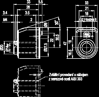 DD51 Digitální ukazatelé polohy s přímým náhonem ELESA Original design Technické informace Základna a pouzdro Vysoce odolný technopolymer na bázi polyamidu (PA).