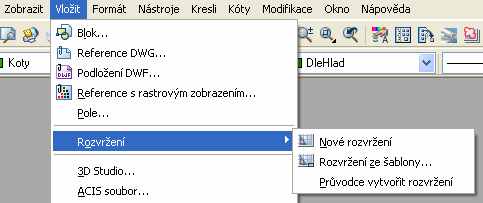 o Načtení rozvržení ze šablony Tato možnost je velice důležitá a využívaná. Připomínám, že rozvržení lze načíst z jiného výkresu také pomocí nástroje DesignCentr.