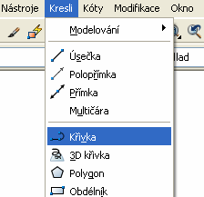 Spuštění příkazu: 1. napsání příkazu křivka do příkazového řádku. 2. napsání originálního příkazu _pline do příkazového řádku. 3. použít ikonového menu Kresli a ikonky Křivka 4.