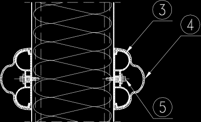 7.8. F23 Spojení vnitřní stěny se soklem PVC 1. Panel BALEXTHERM-PU-F 2. Sokl PVC EX 15 3. Stěnová podpěra odrazníku EX 20 (v sadě s EX 21) 4. Kryt odrazníku EX 21 5. Montážní šroub 6.