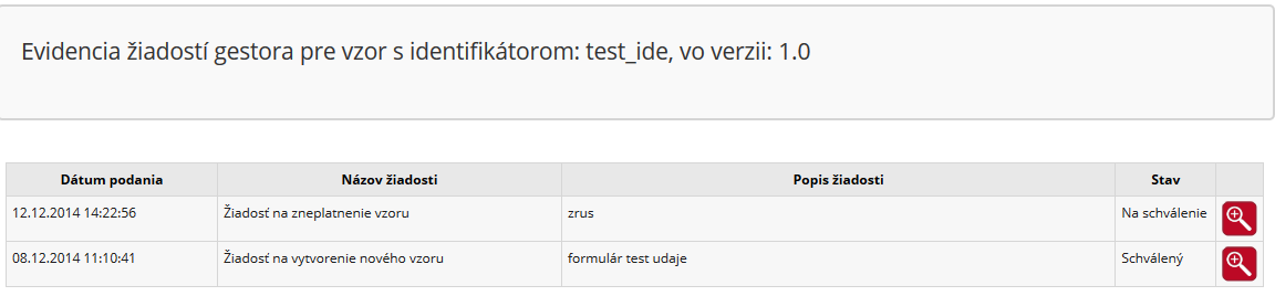 4.6 Prehľad ostatných funkcionalít modulu eform V Úložisku formulárov sú dostupné viaceré funkcie prostredníctvom ikon, ktoré sa vám sprístupnia v časti Zoznam mojich vzorov, alebo priamo pri