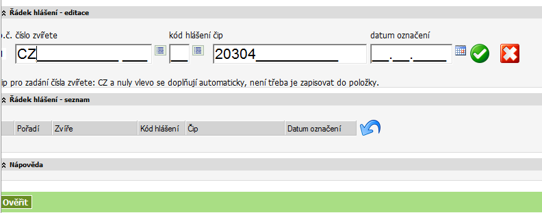 Pro hlášení čipování přímo zápisem v Portálu farmáře vyberu v levém menu hlavní stránky IZR elektronické hlášení a objednávky, zvolím v nabídce Čipy a vyberu Hlášení čipování ovcí ručně (nebo volbu