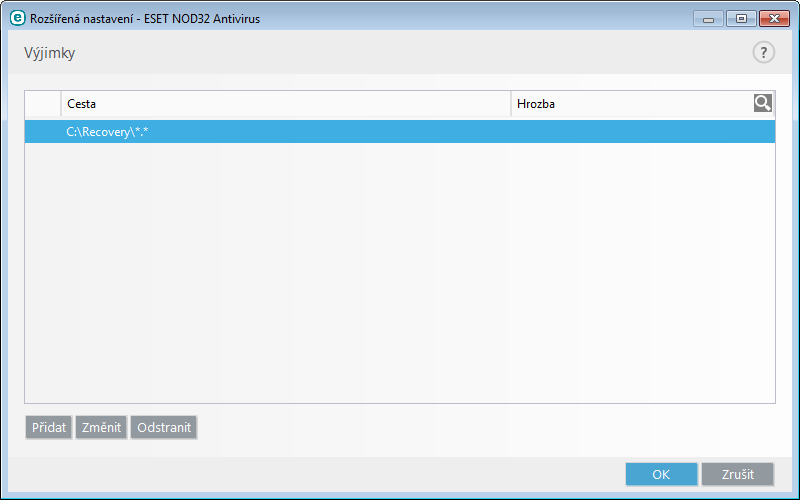 4.1.1.5 Výjimky Výjimky umožňují definovat soubory a složky, které nemají být kontrolovány.