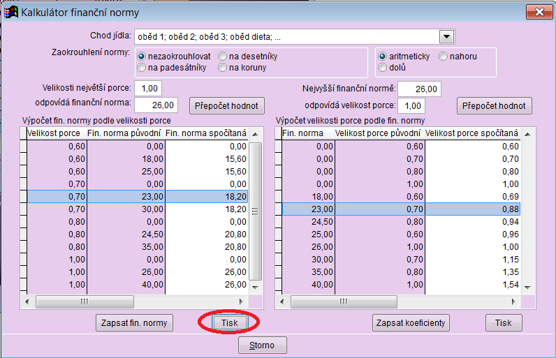Tisk Kalkulace finanční normy Funkci Kalkulace finanční normy jsme doplnili o možnost tisku informativní sestavy.