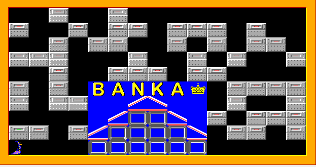 2. Úloha Banka (27 bodů) a. Mafiáni často vylupovali banky. Naprogramuj banku podle obrázku, použij předměty č. 6 145, 4 118, 4 120, 137. Na nápis předměty z banky 7 a zlatou korunku (4 139).