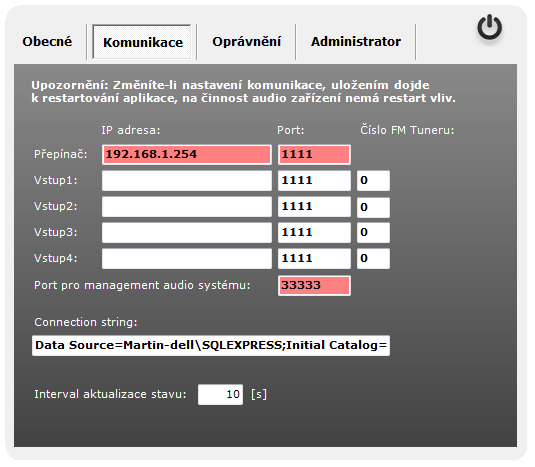 Prvotní konfigurace Pro správný chod modulu, je zapotřebí mít v nastavení ovládacího panelu nastavené správné komunikační parametry.