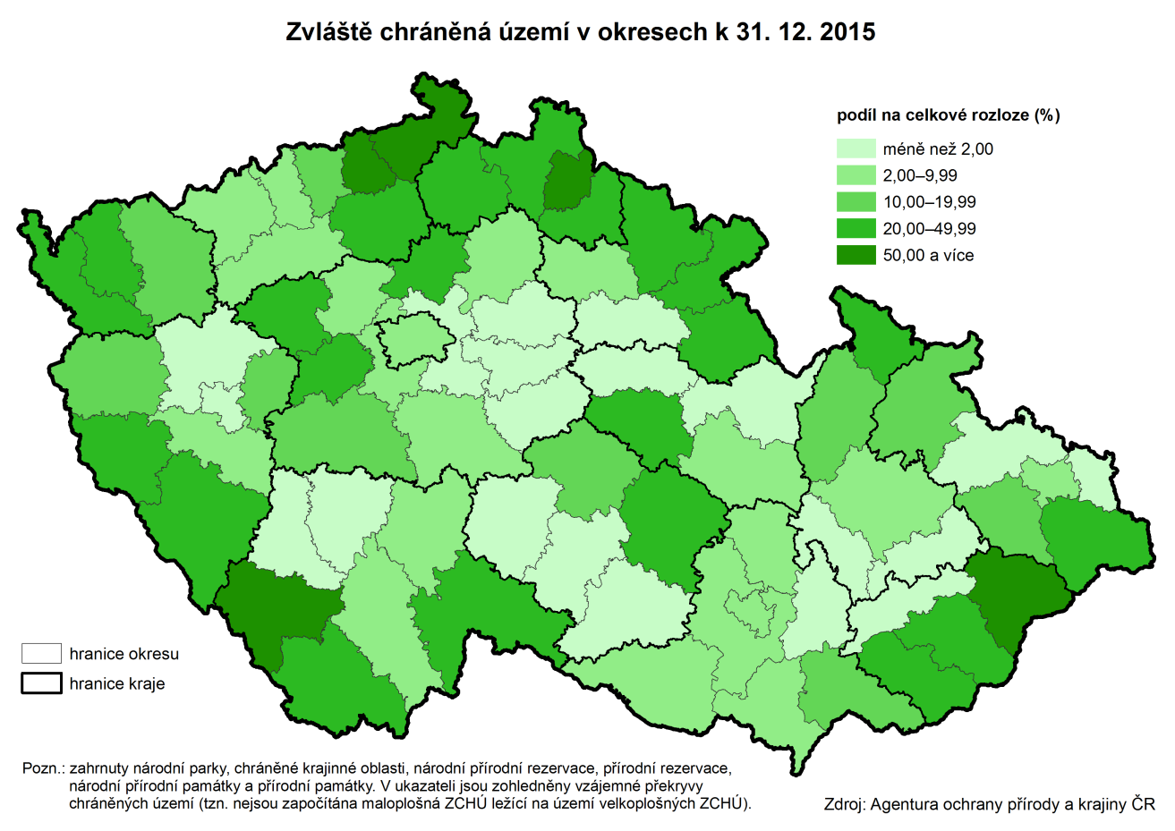 Chráněná území zaujímají pětinu rozlohy kraje. Vodovody a kanalizace V roce 215 vzrostla meziročně spotřeba vody, zastavil se klesající trend.