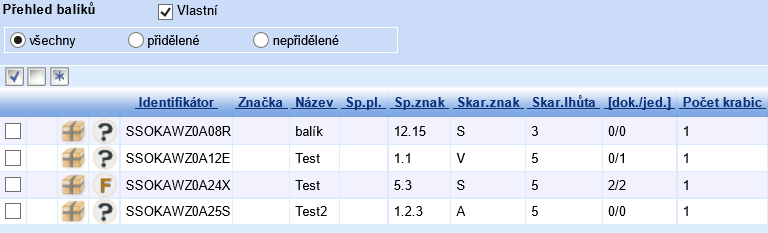 2.2 Přehled balíků v hlavní evidenci SSD a detail balíku. Ve stromovém okně v SSD- hlavní evidence jsou i přehledy k Balíků a balíky předané do spisovny.