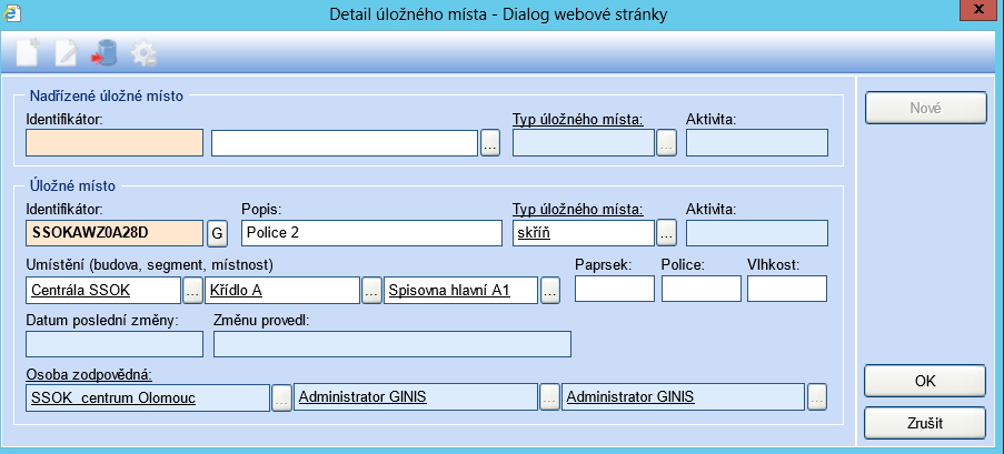 2.10 Práce s modulem SPI Administrace úložných míst Vybereme administraci úložných míst.