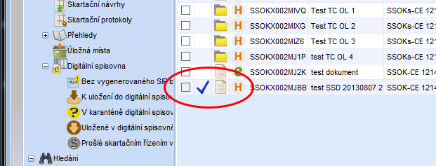 Pokud máme SIP balíček vygenerovaný, tak se dokumenty a spisy v balíku přesunou do sekce K uložení do digitální spisovny.