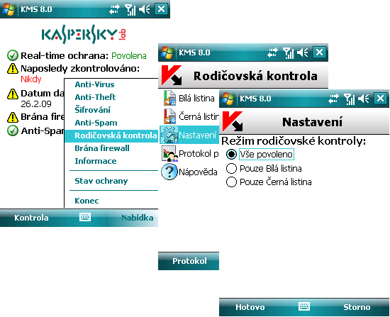 W I N D O W S M O B I L E A P L I K A C E K A S P E R S K Y M O B I L E S E C U R I T Y P R O M I C R O S O F T Pouze Černá listina: blokování zpráv SMS a/nebo volání pouze na čísla uvedená na černé