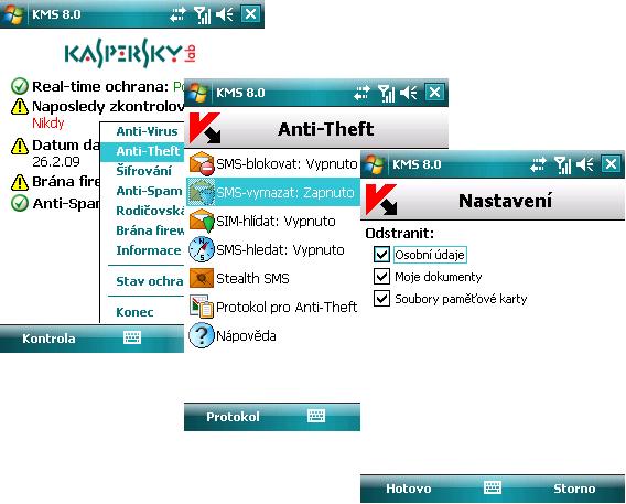 W I N D O W S M O B I L E A P L I K A C E K A S P E R S K Y M O B I L E S E C U R I T Y P R O M I C R O S O F T Pokud chcete vymazat pouze osobní data, označte políčko Osobní data.