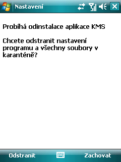 K A S P E R S K Y M O B I L E S E C U R I T Y 8. 0 c. V seznamu nainstalovaných programů vyberte Kaspersky Mobile Security a stiskněte tlačítko Odebrat (viz obrázek níže).