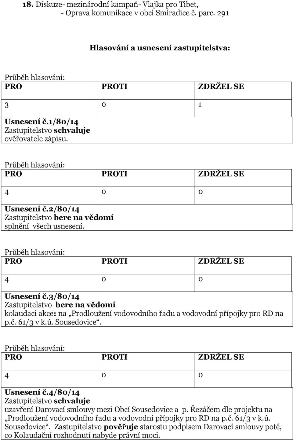 č. 61/3 v k.ú. Sousedovice. Usnesení č.4/80/14 uzavření Darovací smlouvy mezi Obcí Sousedovice a p.