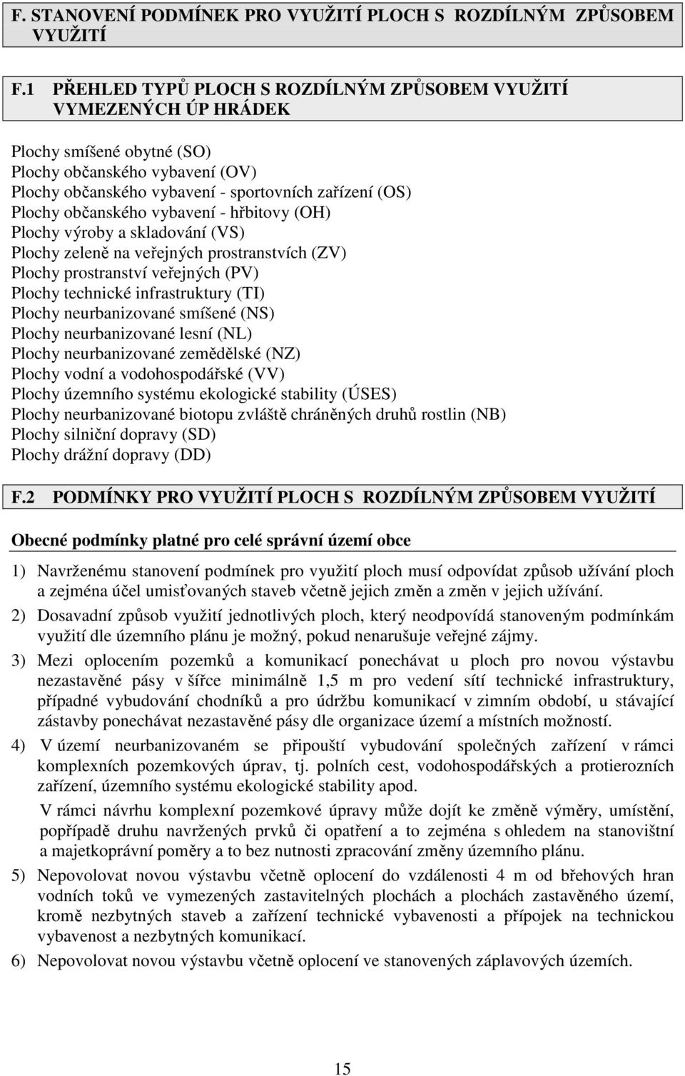 občanského vybavení - hřbitovy (OH) Plochy výroby a skladování (VS) Plochy zeleně na veřejných prostranstvích (ZV) Plochy prostranství veřejných (PV) Plochy technické infrastruktury (TI) Plochy