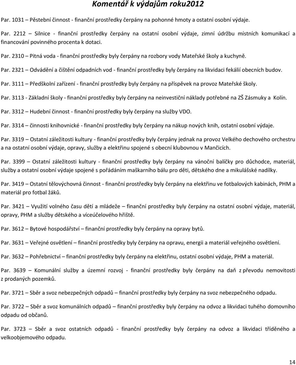 2321 Odvádění a čištění odpadních vod - finanční prostředky byly čerpány na likvidaci fekálií obecních budov. Par.