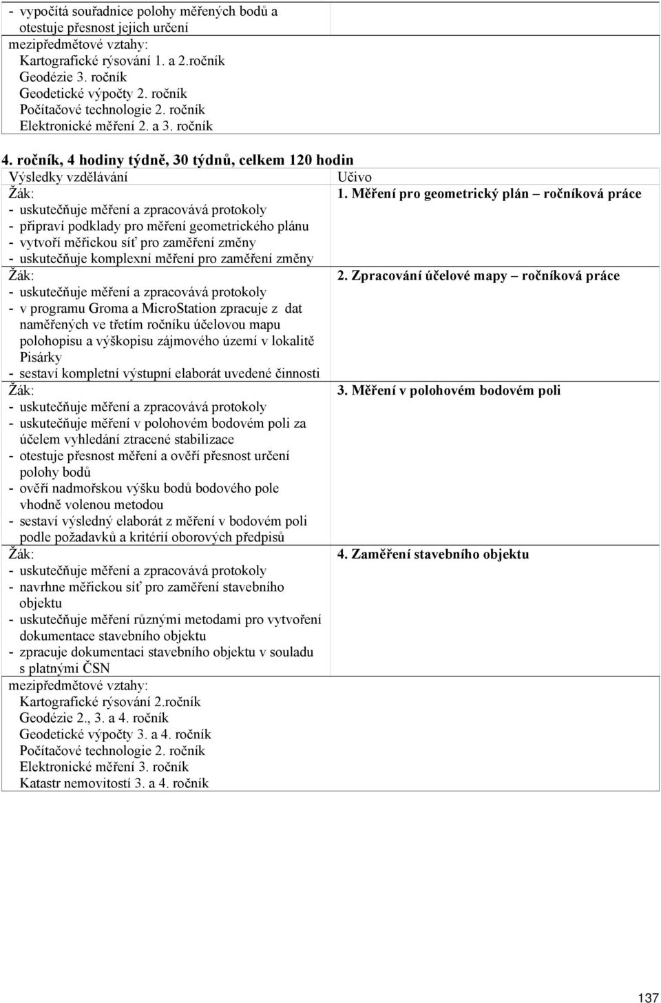 Měření pro geometrický plán ročníková práce - připraví podklady pro měření geometrického plánu - vytvoří měřickou síť pro zaměření změny - uskutečňuje komplexní měření pro zaměření změny 2.