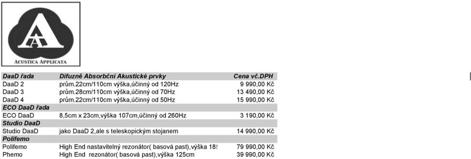 22cm/110cm výška,účinný od 50Hz 15 990,00 Kč ECO DaaD řada ECO DaaD 8,5cm x 23cm,výška 107cm,účinný od 260Hz 3 190,00 Kč Studio DaaD