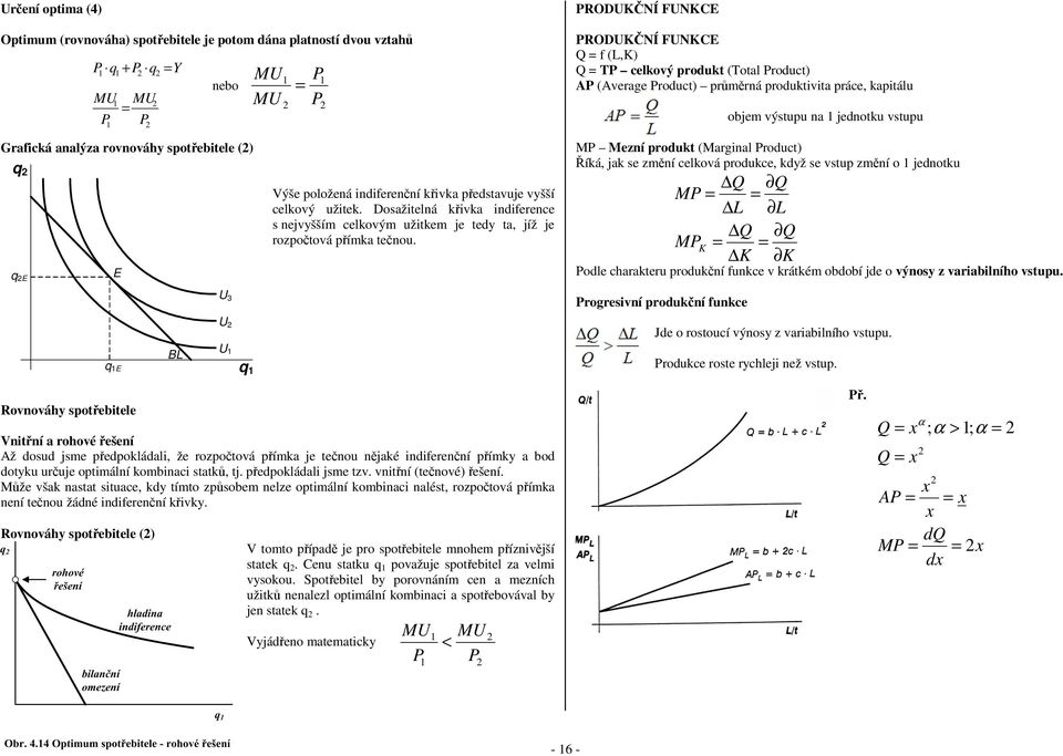 RODUKČNÍ FUNKCE RODUKČNÍ FUNKCE f (L,K) T celkový produkt (Total roduct) A (Average roduct) průměrná produktivita práce, kapitálu objem výstupu na jednotku vstupu M Mezní produkt (Marginal roduct)