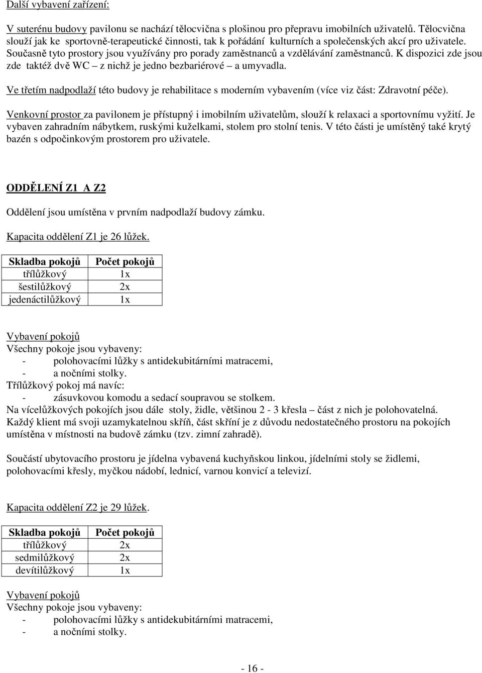 Současně tyto prostory jsou využívány pro porady zaměstnanců a vzdělávání zaměstnanců. K dispozici zde jsou zde taktéž dvě WC z nichž je jedno bezbariérové a umyvadla.