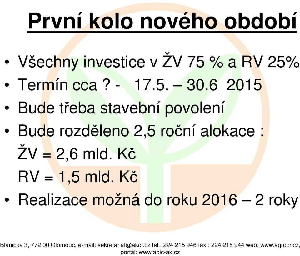 6 2015 Bude třeba stavební povolení Bude rozděleno 2,5